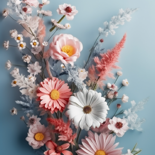Assortment of flowers in pastel colours 4k minimalist